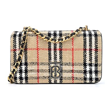 BURBERRY Lola TB LOGO 經典格紋毛料小號鏈帶肩背/斜背包（卡其）_廠商直送