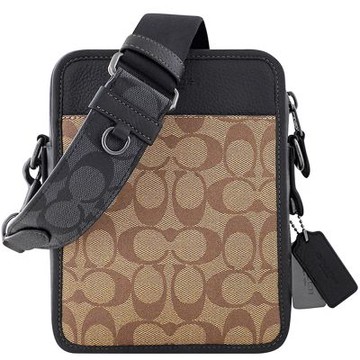 COACH 咖啡色大C PVC撞色拼接斜背包