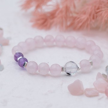 粉晶系列 8mm粉晶紫水晶閃靈鑽白水晶手鏈
