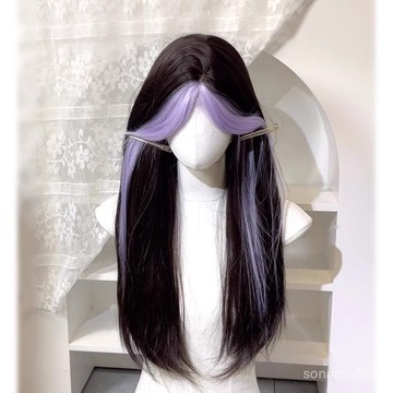 髮飾館🥇【露娜】假髮女個性紫色劉海染長直髮顯白女團仿真髮挑染全頭套式自然 逼真 造型裝扮 修飾臉型 新款 增加髮量