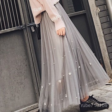 半身裙 女裝 洋裝 短裙 長裙 大碼女裝 大碼裙子 大碼半身裙夏季女新款百褶裙ins超火中長裙僊女裙釘珠網紗裙