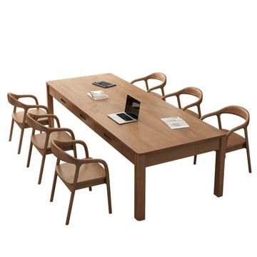 天縱美式實木辦公桌椅書桌家用小戶型客廳會議桌長條桌商用培訓桌[DD030109]