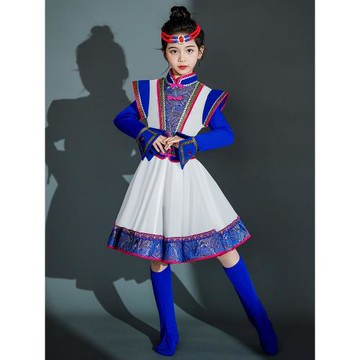 兒童蒙古服族少數民族蒙古袍服女族筷子舞表演服飾白馬舞蹈演出服