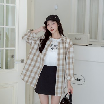 撞色格紋棉麻長袖襯衫 SA6230-551【現貨】