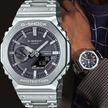 CASIO 卡西歐 G-SHOCK 全金屬 雙顯太陽能藍牙手錶 GM-B2100SD-1A