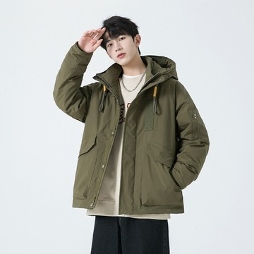 【夏日爆款】鼕季工裝連帽羽絨服男潮牌寬鬆戶外多口袋機能90白鴨絨保暖外套潮