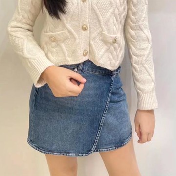2023斜門襟高腰A字水洗牛仔半身裙MFPJU00940