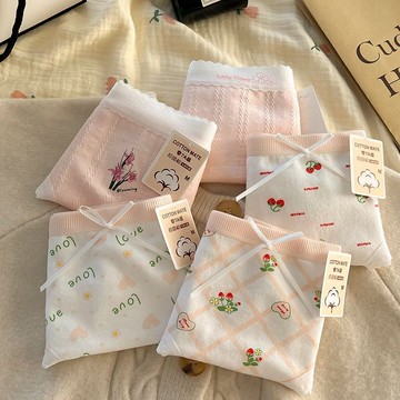 ✨台灣出貨✨7a抗菌純棉內褲女中腰甜美少女全棉抑菌透氣日系韓版學生三角短褲