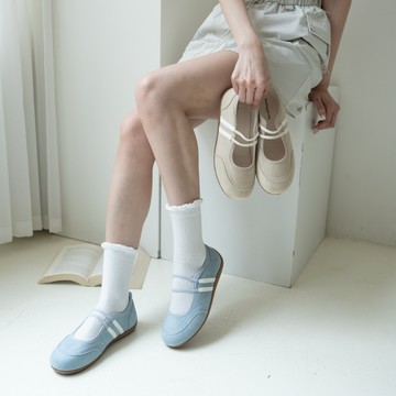 麂皮綁帶奶油底淺口休閒鞋【ND332332】DesireShop
