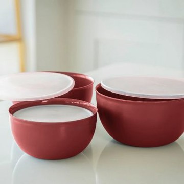《KitchenAid》美國 圓形可微波保鮮盒4件(櫻桃紅) | 收納盒 環保餐盒 便當盒 野餐