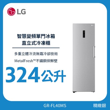 LG 324公升 Wifi 智慧變頻單門冰箱｜直立式冷凍櫃｜精緻銀 GR-FL40MS