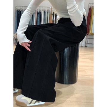 黑色闊腿牛仔褲女秋冬新款胖妹妹mm高腰寬松顯瘦梨型身材直筒長褲