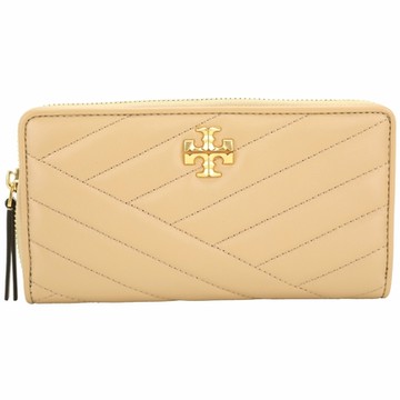 TORY BURCH Kira 雙T標誌絎縫小羊皮拉鍊長夾(裸膚)