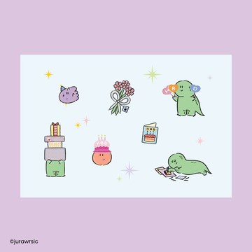 jurawrsic 4x6 吋 明信片 生日主題 生日卡 生日蛋糕 禮物