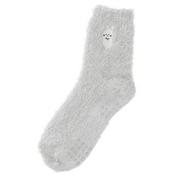 日本 friendshill - 保濕加工 可愛刺繡毛絨溫暖室內襪-兔子-淺灰 (22-25cm)