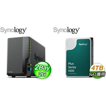 Synology DiskStation DS224+ 2Bay NAS+Synology HAT3300 PLUS 4TB NAS硬碟(X2)