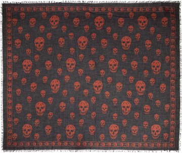 McQueen 黑色 & 红色 CA Skull 围巾