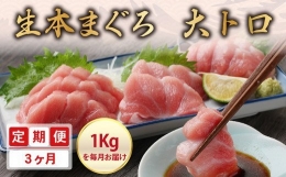 冷蔵でお届け！大満足！生本マグロ 大トロ（柵どり） 800g × 3回お届け （毎月お届け）