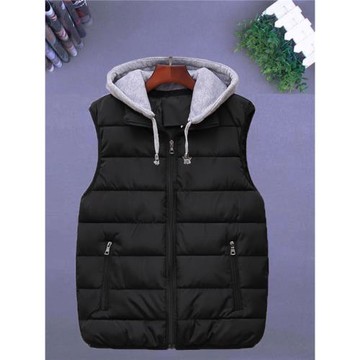 歐洲站秋冬新款男士連帽棉馬甲休閑羽絨棉馬甲針織帽青年時尚修身