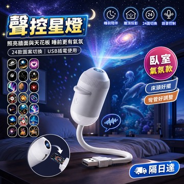 星空燈投影燈 聲控小夜燈 臥室氛圍燈 USB插電款 可投牆投頂 24款幻燈片切換 氛圍燈 床頭燈 交換禮物推薦