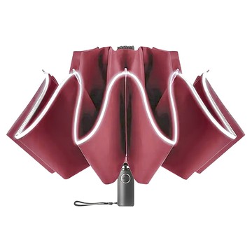 開車必備反向傘 酒紅色  反光條設計  自動開合