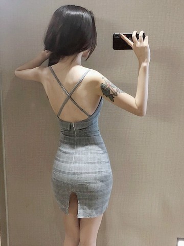 格格家 夜店修身大露背誘惑包臀開叉抹胸吊帶裙性感緊身連衣裙女