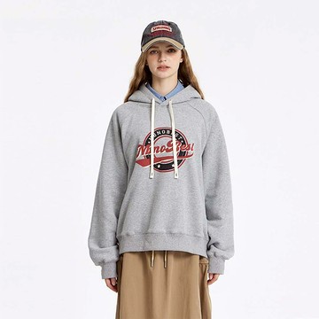 絨面學院風情侶連帽衛衣  美式復古帽衫T恤