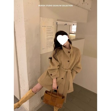 大衣 立領 立領大衣 外衣 外套 多巴胺新款韓版立領毛呢外套秋冬款慵懶風小個子chic寬鬆呢子大衣