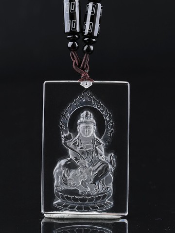 天然白水晶生肖屬兔守護神文殊菩薩吊墜卯兔本命佛項鏈墜隨身掛件