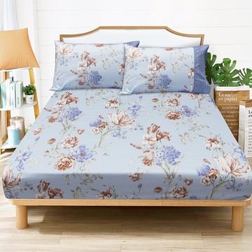 【多利寶寢具】FITNESS 精梳棉雙人床包枕套三件組-嫚花沁語-藍