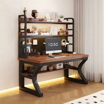 HANACO 洞洞板電腦桌-三層-100x60x75cm 書架一體桌 臺式電競辦公寫字工作臺 洞洞板一體 電競工作桌