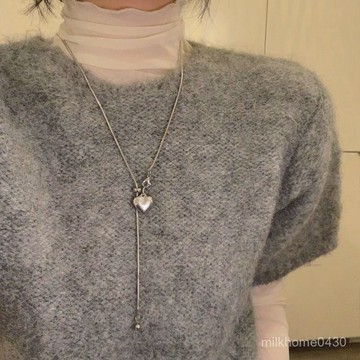 📿限時下殺📿S925純銀韓係項鏈愛心抽拉流蘇毛衣鏈簡約精緻小衆設計頸鏈鎖骨鏈
