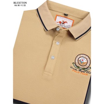 秋季高檔長袖T恤男裝翻領POLO衫中年爸爸上衣秋裝純棉體恤T卡其色