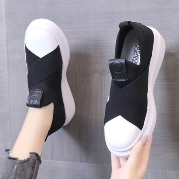 【現貨出清】帆布鞋．經典百搭交叉帶拚色厚底休閒包鞋．白鳥麗子