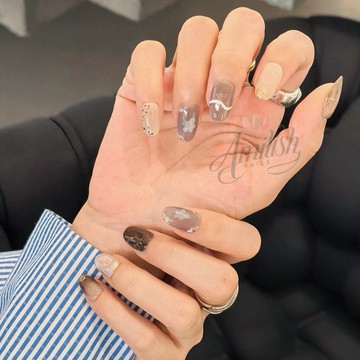 Amilish【長款穿戴甲】A25｜日系高級感手工款｜質感裸色/奶茶色/琥珀風【台灣現貨】