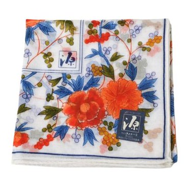 源 日本製有田燒風格牡丹紋圖騰帕領巾(白底/49CM)