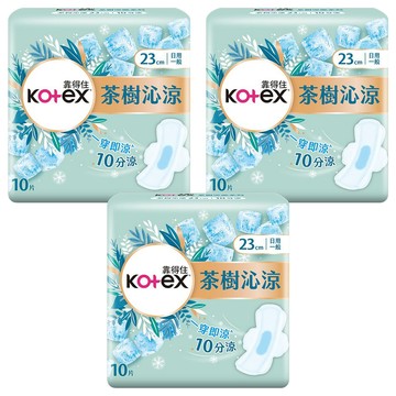 Kotex 靠得住 茶樹沁涼棉  23cm  10片  3包