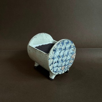 日本誠山窯 片岡美津江∣粉引釉草波紋盆栽鉢 山野草鉢