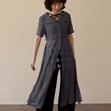 【NaSuBi Vintage】純色紗質長版古著罩衫