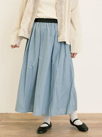 素面/格紋鬆緊腰頭抓褶長裙(0F001234510) - Samansa Mos2