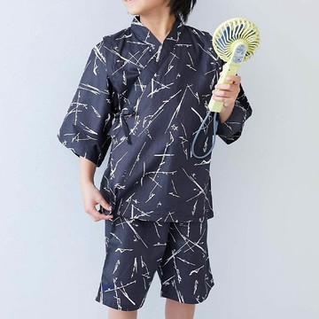 日本 devirock - 期間限定！經典日式風甚平套裝-線條-深藍