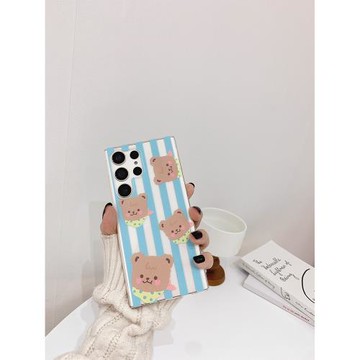 藍色條紋熊適用三星S26Ultra手機殼Galaxys25+高級感小眾S26plus高級ins風超好看S24防摔透明保護外套女款硬