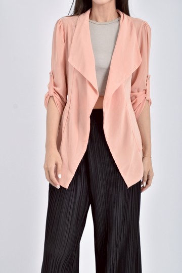 (S) 薄紗綁帶橘色罩衫