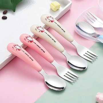 ✨臺灣出貨✨304不鏽鋼兒童勺叉套裝玩具可愛兒童餐具寶寶吃飯輔食家用高顏值