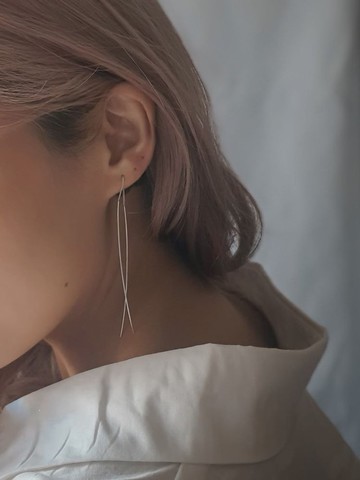 雙直線搖曳長耳鍊 耳環(耳夾) SV925