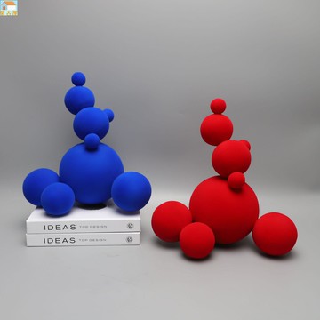 現代簡約圓球堆積抽象樹脂植絨擺件電視柜樣板房客廳軟裝飾品擺設