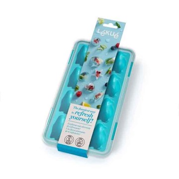 【預購】12格附蓋企鵝製冰盒 湖綠 造型冰塊盒廚具用品