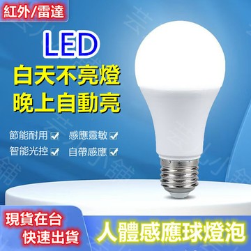 桃園現貨💡昏暗型LED人體紅外線感應燈泡 12W白光球泡 E27智能光控 雷達微波自動感應燈泡 走廊 陽台 車庫燈梯