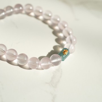 天然莫桑粉水晶翡翠六字真言珠14KGF手鏈