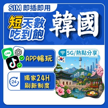 【飛網科技】韓國網路卡1-10天 原生網路 高速上網吃到飽 SIM卡 無限量 上網卡 流量卡 首爾釜山濟州島 短途旅行